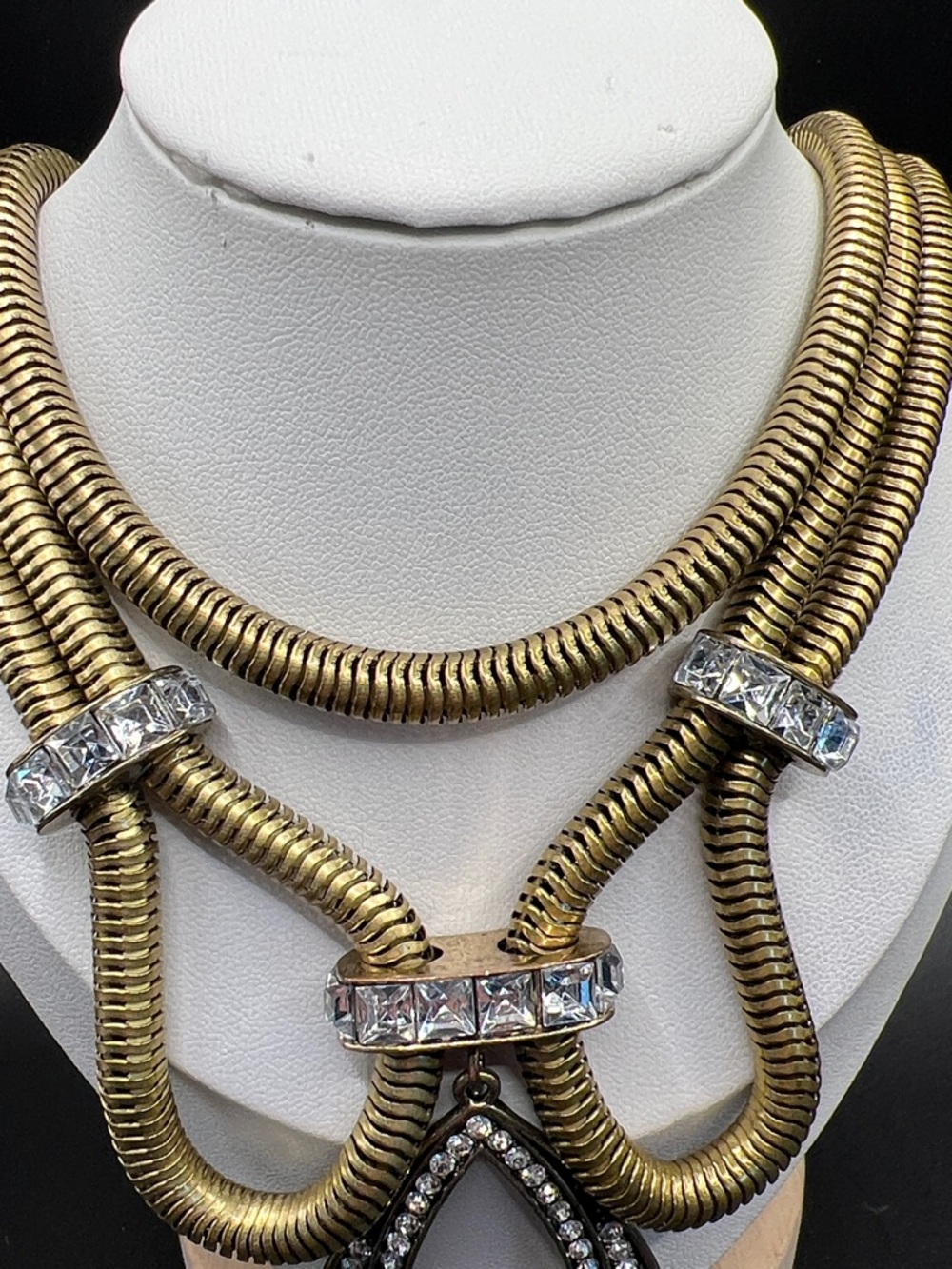 Gold-Tone Statement Necklace with Crystal Teardrop Pendant - Picture 2 of 6